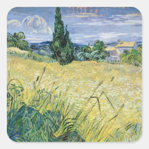 Sticker Carré Paysage de Vincent van Gogh   avec du maïs vert,