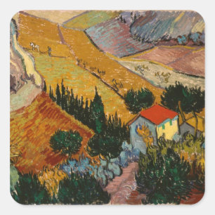 Sticker Carré Paysage de Vincent van Gogh   avec la Chambre et