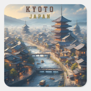 Sticker Carré Paysage de voyage vintage à Kyoto, Japon