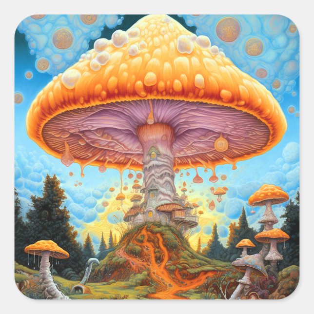Sticker Carré Paysage des champignons Art des Imaginaires surréa (Devant)