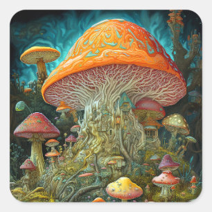 Sticker Carré Paysage des champignons Art des Imaginaires surréa