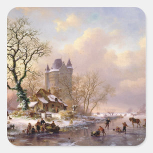 Sticker Carré Paysage d'hiver avec château