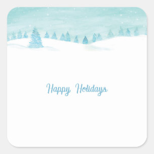 Sticker Carré Paysage D'Hiver Avec Des Arbres D'Épinette Joyeux