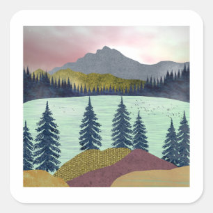 Sticker Carré Paysage du lac Red Sky