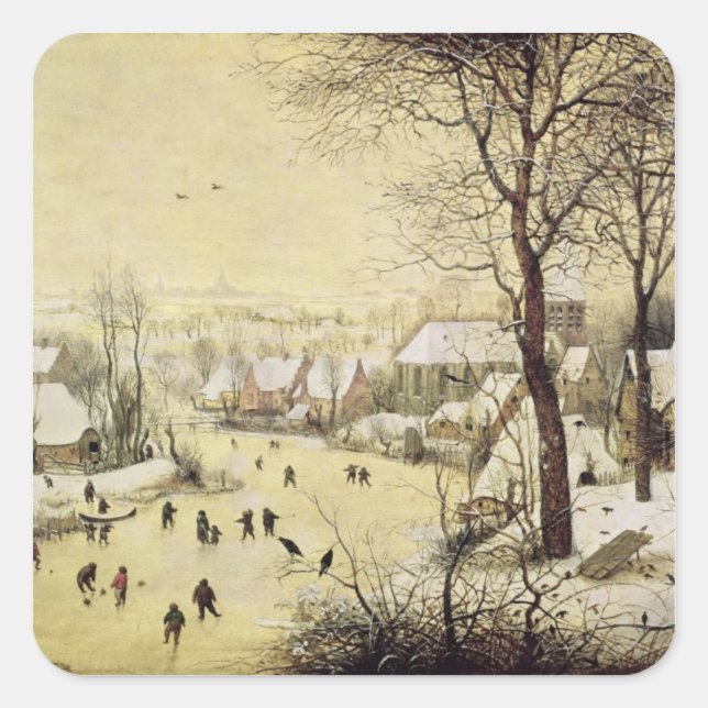 Sticker Carré Paysage hivernal avec patineurs (Devant)