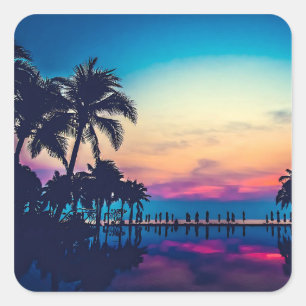 Sticker Carré Paysage Naturel Piscine Palmiers-25925