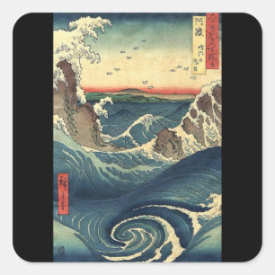 Sticker Carré paysage océanique japonaise Ukiyo-e grande vague