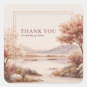 Sticker Carré Paysage rustique de pêche Lac Cadre doré Aquarelle