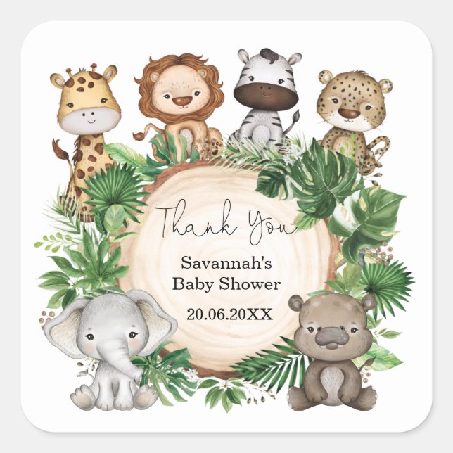 Sticker Carré Paysage tropical Safari Jungle Baby Animals Favori (Devant)