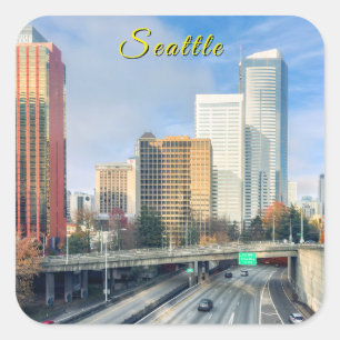 Sticker Carré Paysage urbain de Seattle avec autoroute