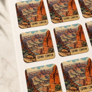 Sticker Carré Paysage vintage du Grand Canyon dans le Sud-Ouest