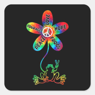 Sticker Carré Peace Courage Aimer Hope Frogs Hippie