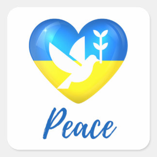 Sticker Carré Peace Dove Ukraine - Coeur du drapeau