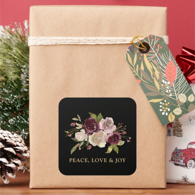 Sticker Carré Peace Love and Joy Winter Bouquet Black Holiday (vacances)