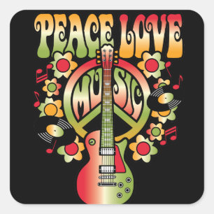 Sticker Carré Peace Love and Music