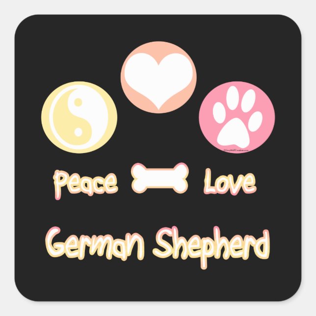 Sticker Carré Peace Love Bergers allemands (Devant)
