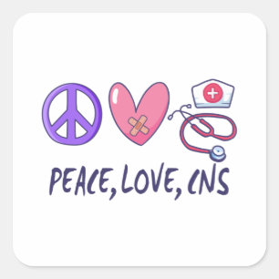 Sticker Carré Peace Love CNS Nurse