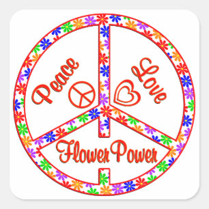 Sticker Carré Peace Love Flower Power