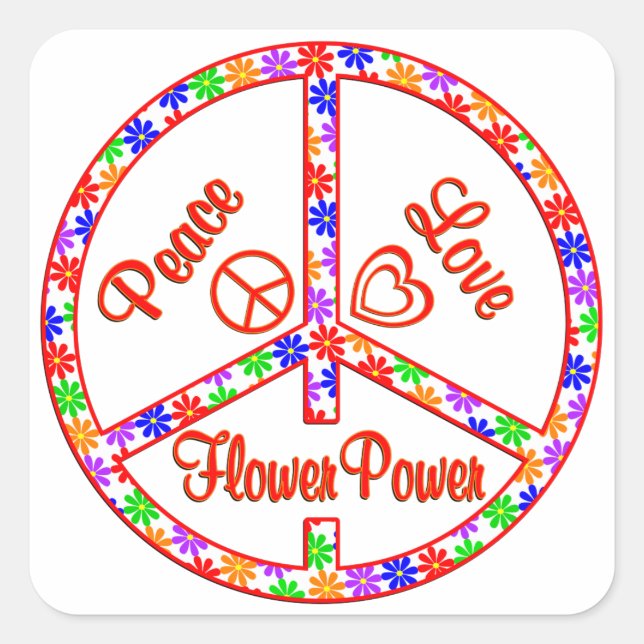 Sticker Carré Peace Love Flower Power (Devant)