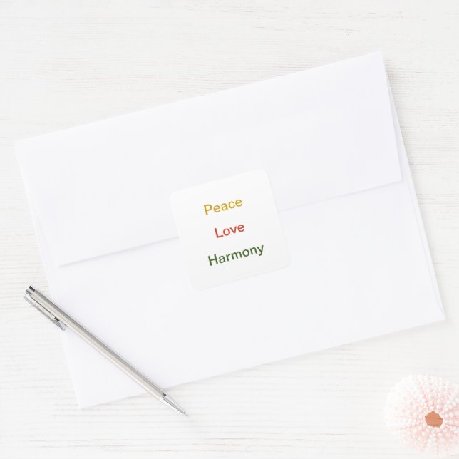 Sticker Carré Peace Love Harmony or rouge vert (Enveloppe)