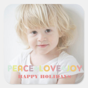 STICKER CARRÉ PEACE LOVE JOY TYPOGRAPHIE VACANCES PHOTO