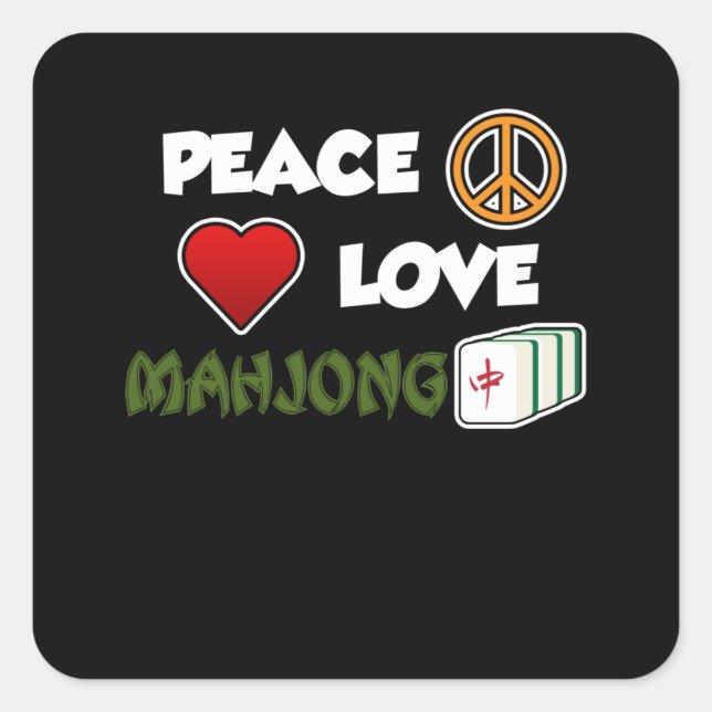 Sticker Carré Peace Love Mahjong Game Mahjong Player Games (Devant)