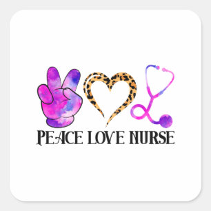Sticker Carré Peace Love Nurse - Cute Nurse Design