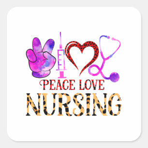 Sticker Carré Peace Love Nursing - Cute Nurse Design