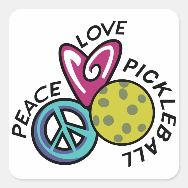 Sticker Carré Peace Love Pickleball (Devant)