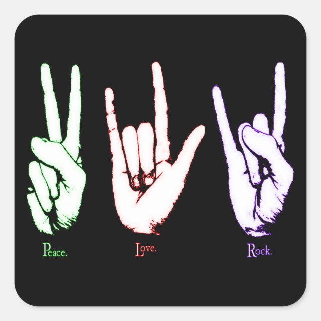 Sticker Carré Peace Love Rock (Devant)