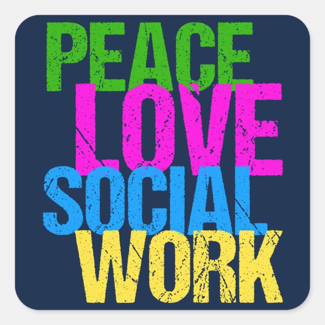 Sticker Carré Peace Love Travail social (Devant)