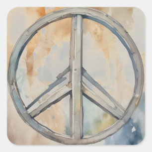 Sticker Carré Peace Sign Watercolor Peinture Art