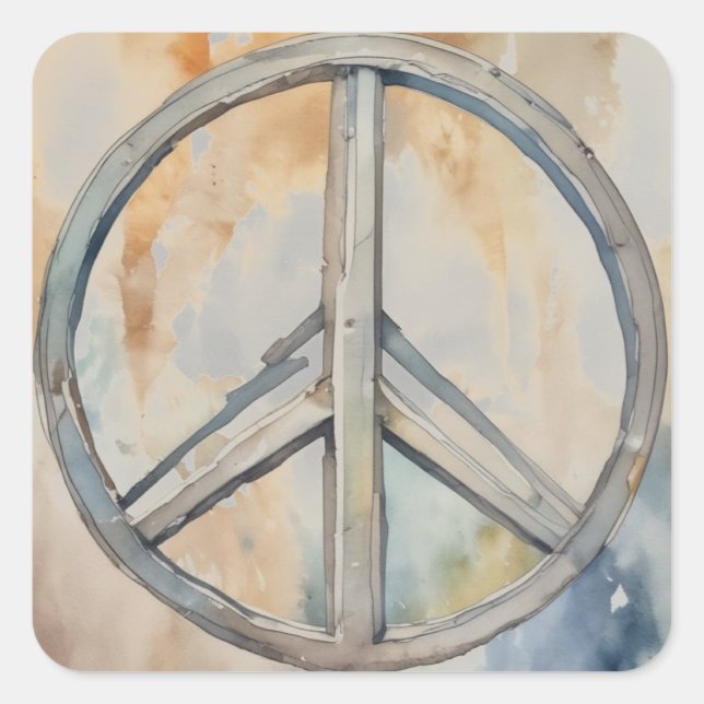 Sticker Carré Peace Sign Watercolor Peinture Art (Devant)