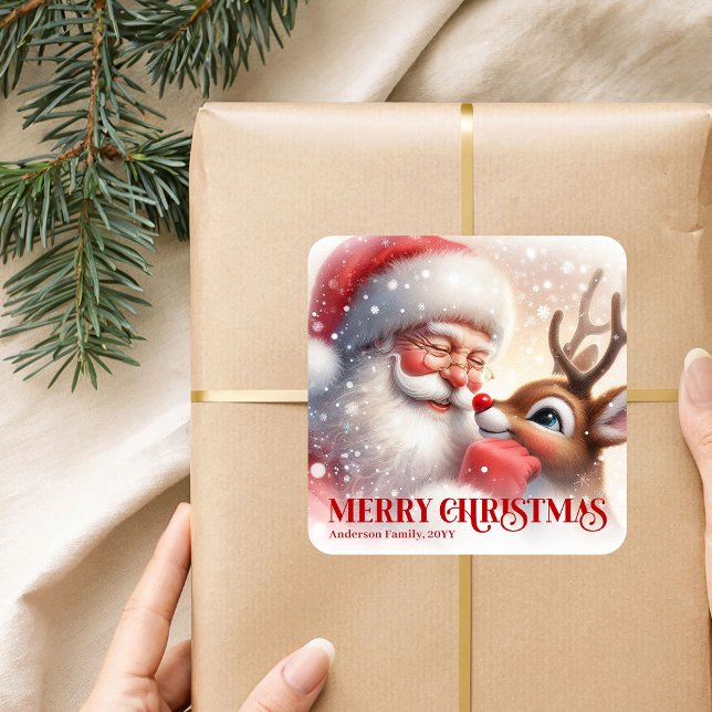 Sticker Carré Peaceful Personalized Santa Rudolph Christmas  (Peaceful Personalized Santa Rudolph Christmas Sticker)