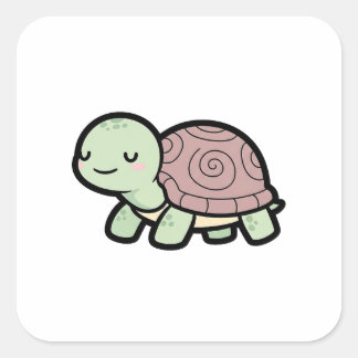 Sticker Carré Peaceful Turtle – Cute Kawaii Animal Illustration