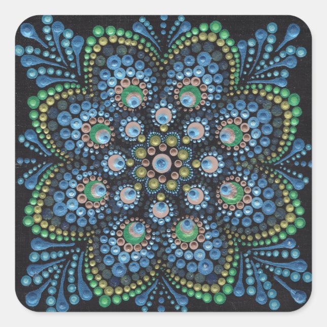 Sticker Carré Peacock Dot Mandala (Devant)