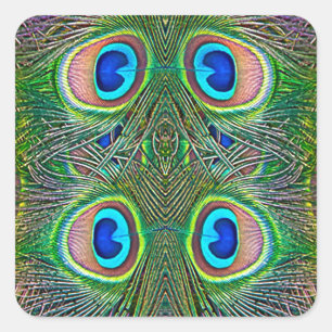 Sticker Carré Peacock Feathers