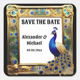 Sticker Carré Peacock sauver la date Art nouveau plumes