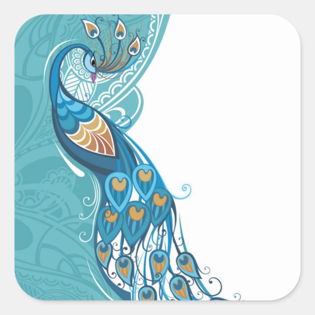 Sticker Carré Peacock sur l'illustration Turquoise (Devant)