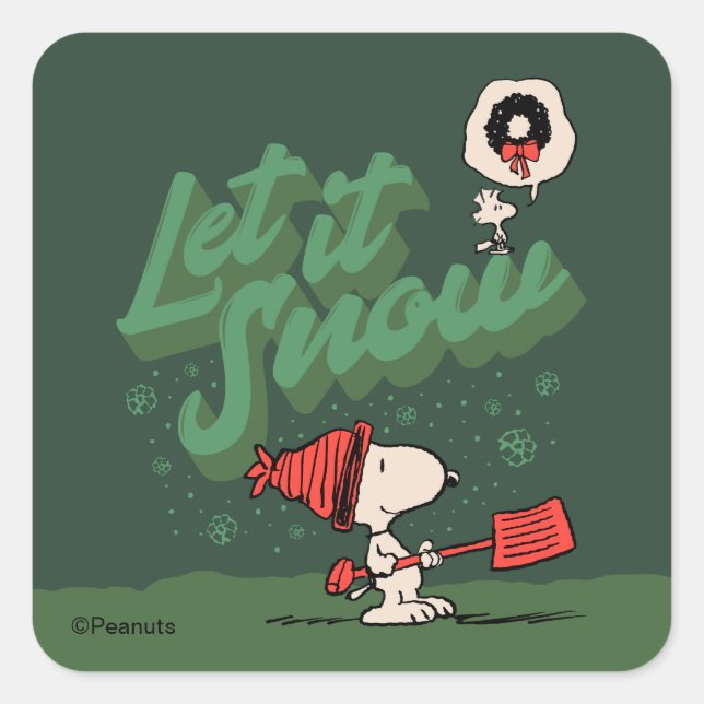 Sticker Carré Peanuts | Snoopy & Woodstock Let It Snow (Devant)
