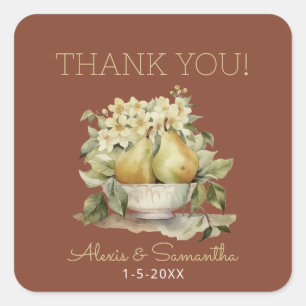Sticker Carré Pear-fect Brown et vert Mariage Favor Tags