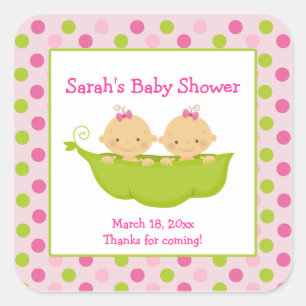 Sticker Carré Peas dans un Pod Twin Girls Carré Favoriser Sticke