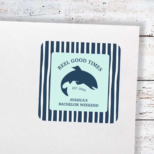 Sticker Carré Pêche Bachelor Party Reel bons moments (Fishing Bachelor Party Reel Good Times Square Sticker)