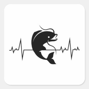 Sticker Carré Pêche Catfish Pêche Poisson Pulse cardiaque