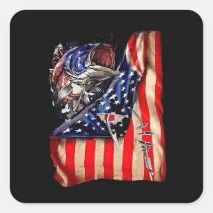 Sticker Carré Pêche drapeau américain Vintage USA Bass pêcheur