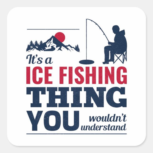 Sticker Carré Pêche sur glace Camping d'hiver Pêcheurs de poisso (Devant)