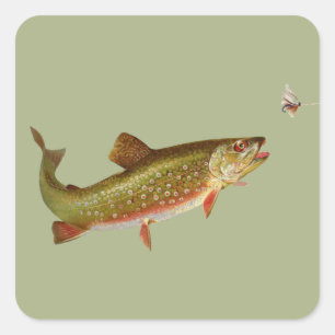 Sticker Carré Pêche vintage à la truite arc-en-ciel