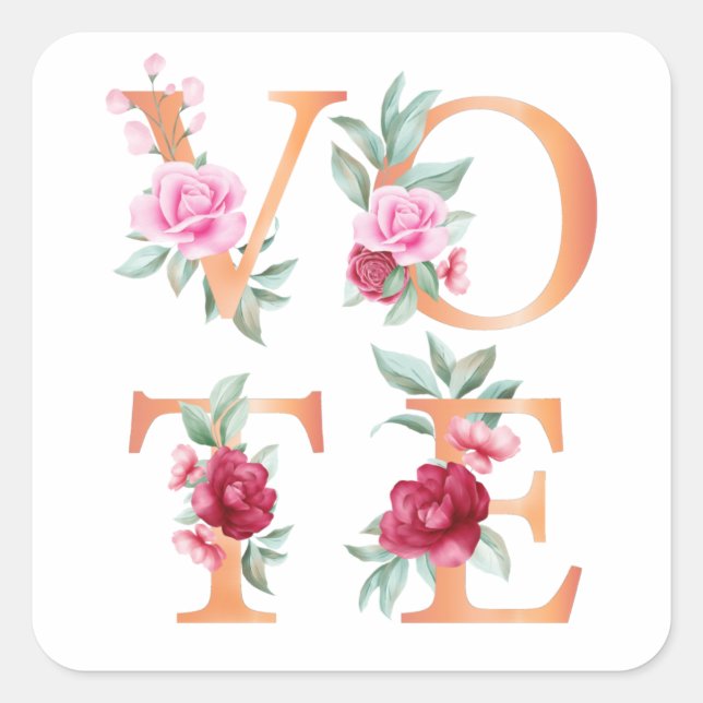 Sticker Carré Pêcher Floral Élégante Feminine Go Vote (Devant)