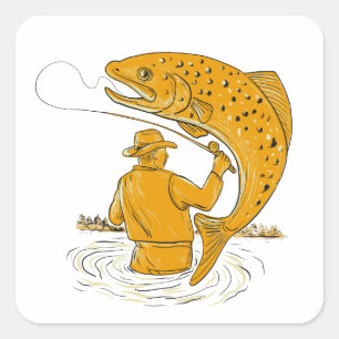 Sticker Carré Pêcheur de vol Reeling Trout