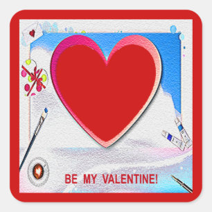 Sticker Carré Peint Valentine Heart Ajouter Votre Photo